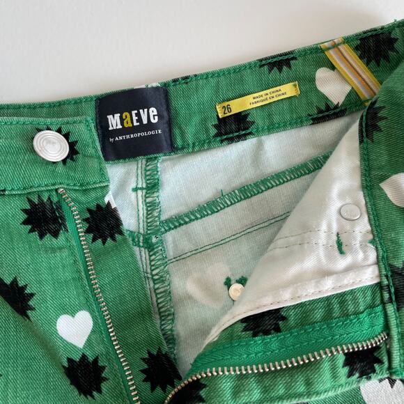 Maeve Anthropologie Jeans Green The Cigarette Heart Denim Pants Size 26 Festival - Picture 5 of 9